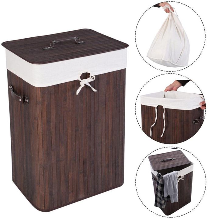 Hivvago Rectangle Bamboo Hamper Laundry Basket Washing Cloth Bin Storage Bag Lid 3 color