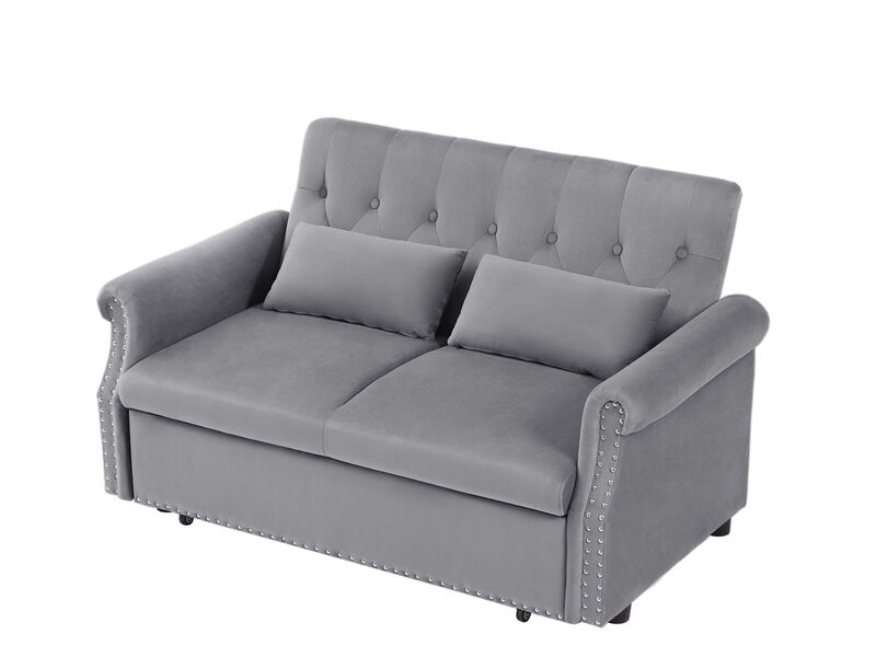 55" Modern Shiny Velvet Convertible Loveseat Sleeper Sofa Couch with 2 Lumbar Pillows