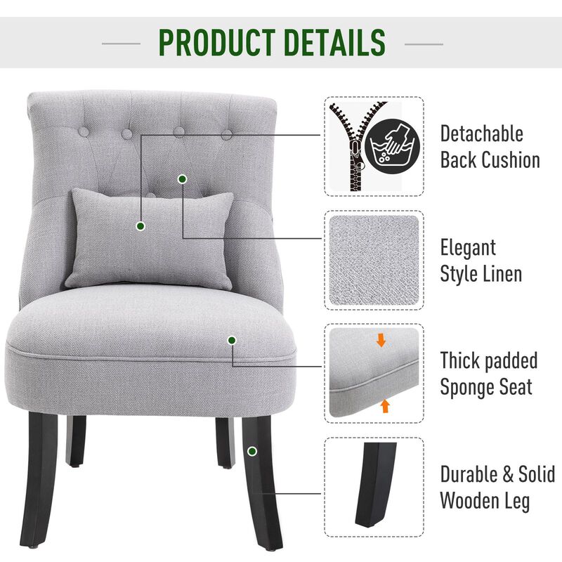 Gray Cozy Corner: Small Tufted Button Accent Chair with Wood Legs