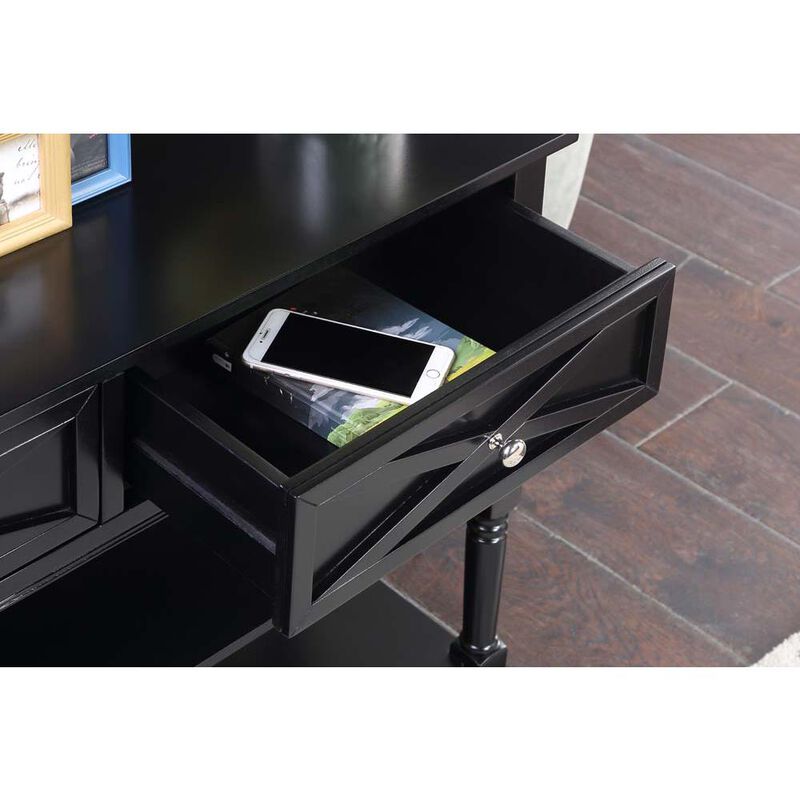 Convenience Concepts Country Oxford 2 Drawer Console Table with Shelves, Black
