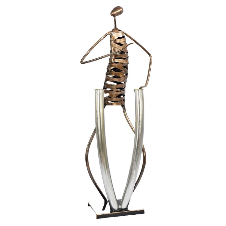 Playing  Drum Musician Brush Bronze Color Metal Sculpture