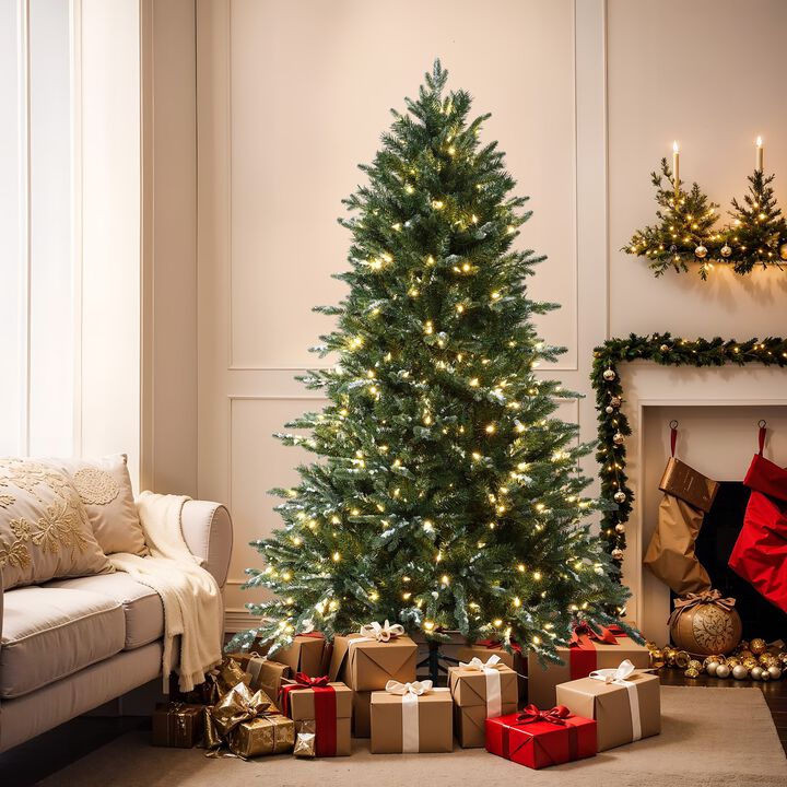 LuxenHome 6Ft Pre-Lit Green Artificial Tree with Frosted Tips