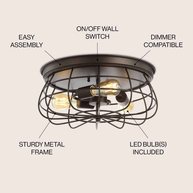 Calvia 3-Light Farmhouse Metal Cage Flush Mount