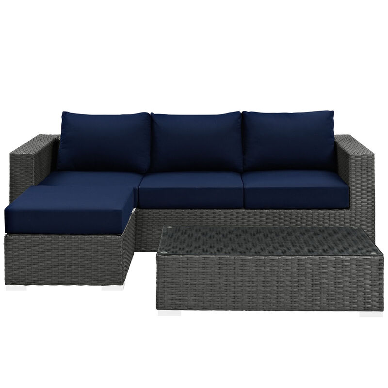 Sojourn 3 Piece Outdoor Patio Sunbrella Sectional Set - Canvas Navy