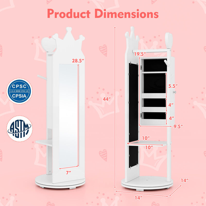 Free-Standing Mirror Jewelry Armoire Cabinet for Kids with Storage and Organization