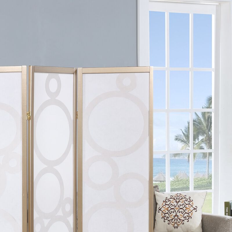 Streamdale Arvada 4-Panel Wood Room Divider with Circle Pattern, Gold