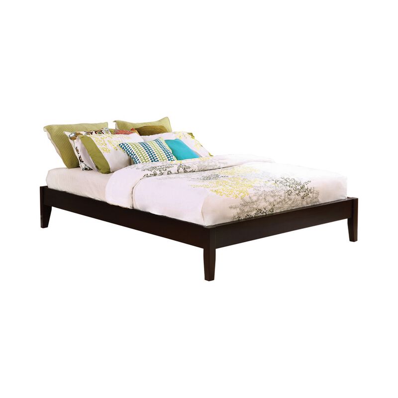 Wooden Eastern King Platform Bed with Chamfered Legs, Dark Brown-Benzara