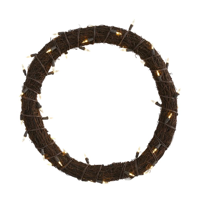 Hivvago 20" Vine Wreath with 50 White Warm LED Lights