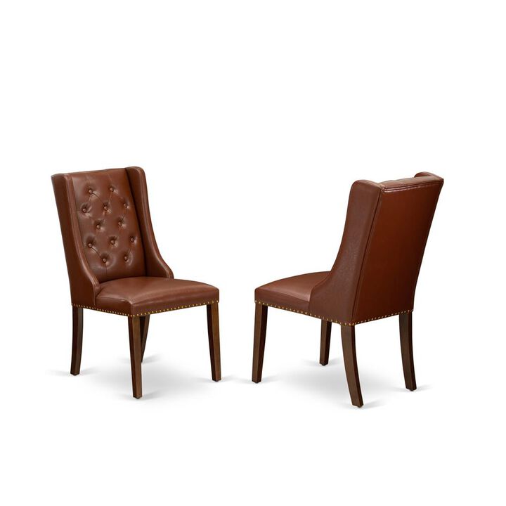 Kitchen Parson Chairs - Brown Linen Fabric Upholstered Dining Chairs and Button Tufted Back with Mahogany Rubber Wood Legs - Dining Room Chairs Set of 2 - Set of 2