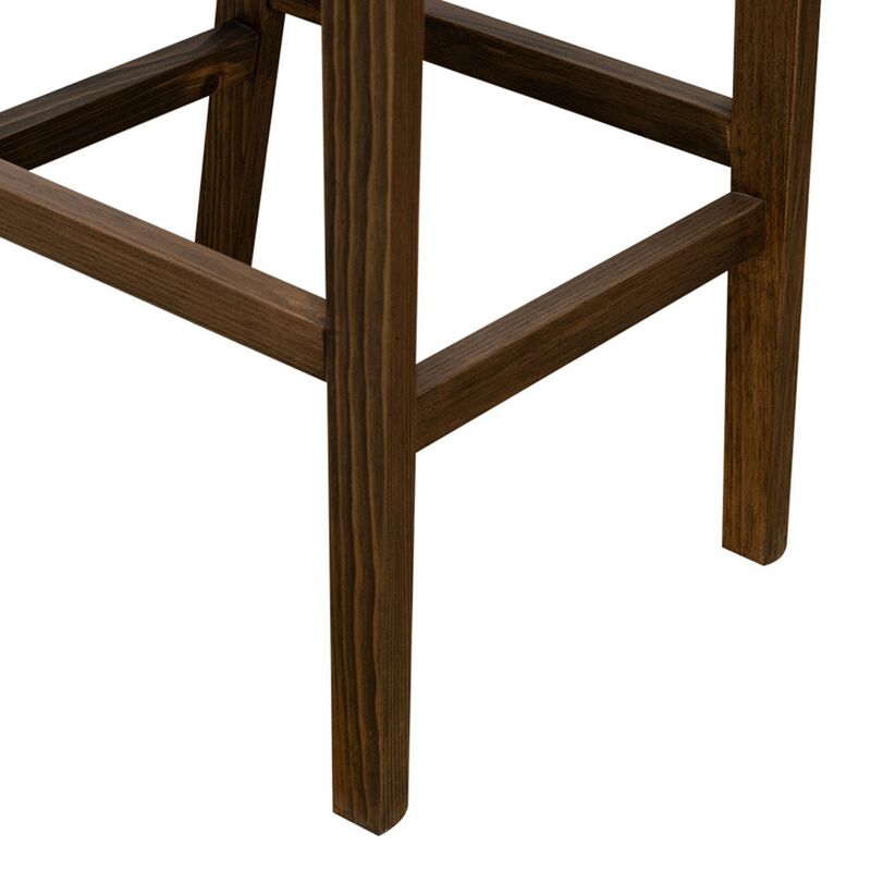 Loe 30 Inch Barstool Set of 2, Panel Back, Gray, Brown Solid Pine Wood