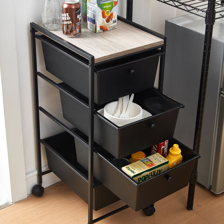 Suprima® Storage Carts - 4 Drawer Woodtop Shelf - Oak Top