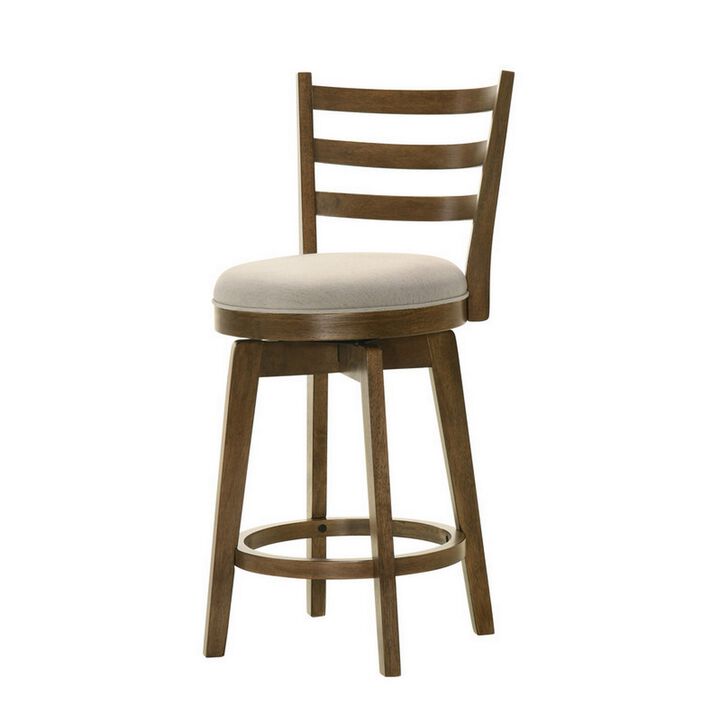Fila 26 Inch Counter Height Swivel Stool Chair, Padded Seat, Brown - Benzara