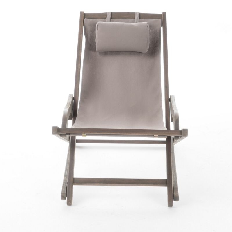 Mikki Portable Sling Chair Set of 2 with Pillows, Gray Polyester, Wood Base