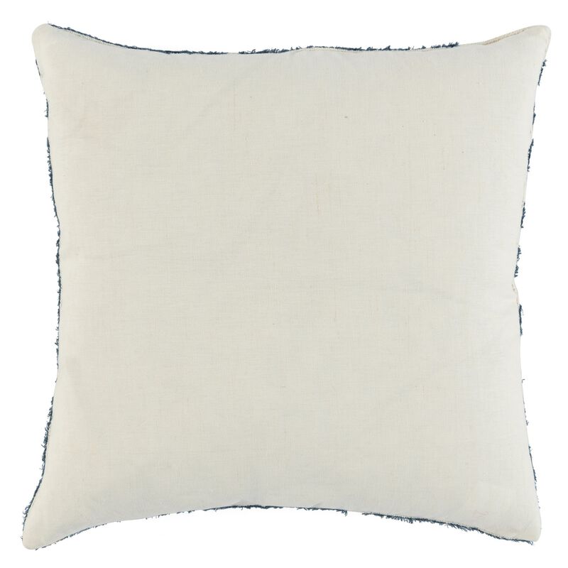 22 Inch Square Accent Throw Pillow, Hand Stitched Applique in Blue, Ivory-Benzara