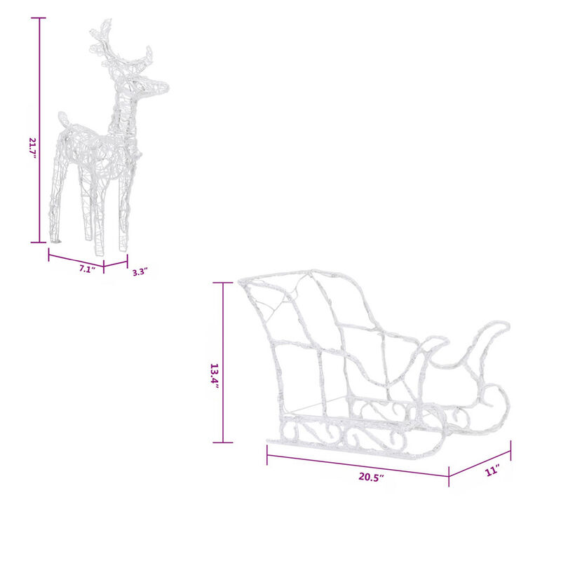 4pc Outdoor Reindeer n Sleigh Christmas Decoration, 240 Warm White LED - Benzara