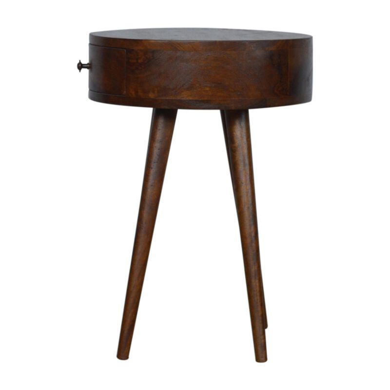 Solid Wood 1 Drawer Nordic Chestnut Circular Shaped Nightstand