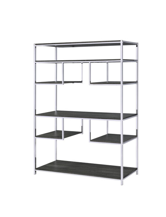 ACME Vonara Bookshelf, Rustic Gray Oak & Chrome