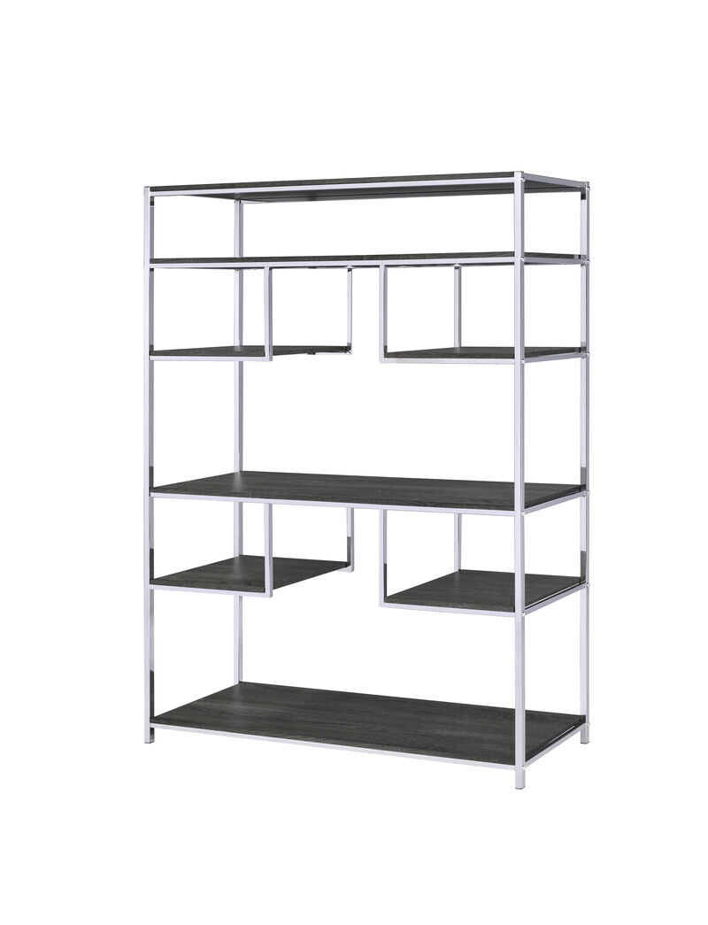 ACME Vonara Bookshelf, Rustic Gray Oak & Chrome