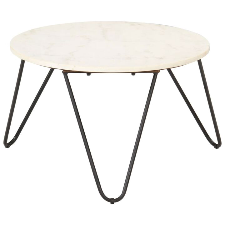 vidaXL Coffee Table White 25.6"x25.6"x16.5" Real Stone with Marble Texture