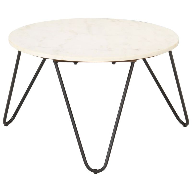 vidaXL Coffee Table White 25.6"x25.6"x16.5" Real Stone with Marble Texture