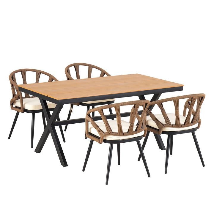 Mondawe Outdoor 5Pcs Modern Rattan Dining Set,Weatherproof Dining Table & Chair Set For Patio Garden