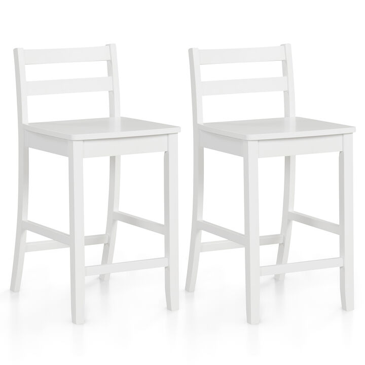 Wooden Bar Stools Set of 2 with Ergonomic Backrest and Footrest