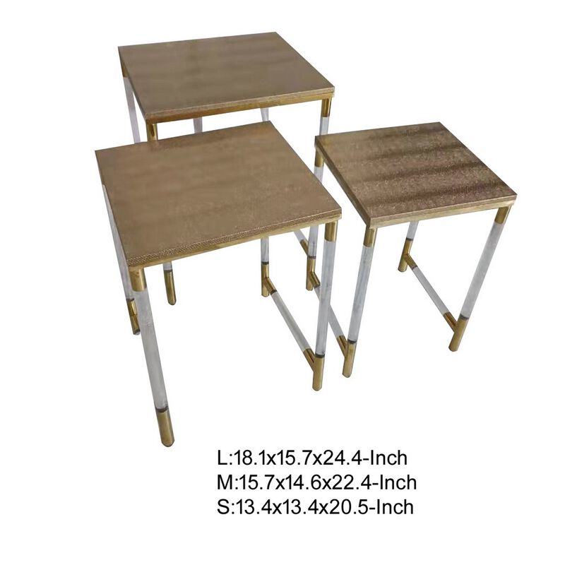 Set of 3 Nesting Side End Tables, Faux Leather Top, Clear Acrylic Legs - Benzara
