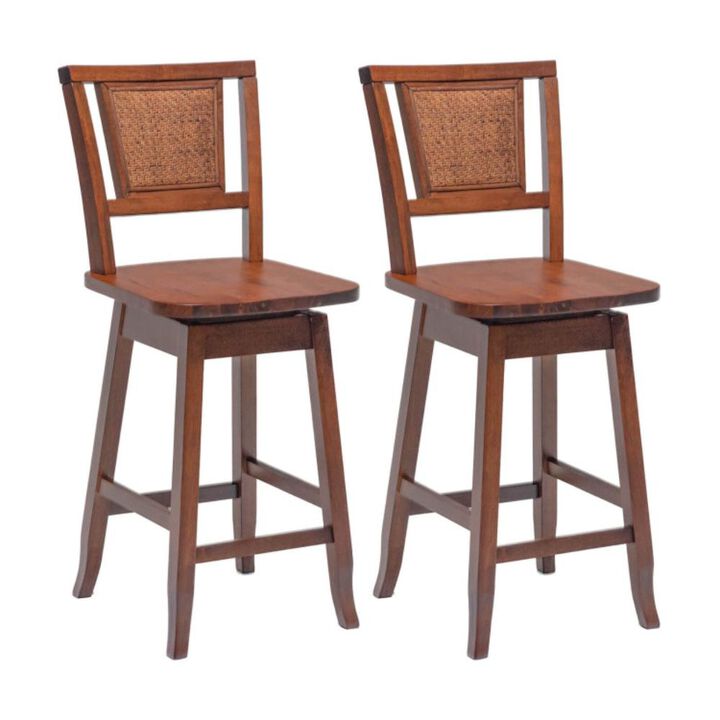 Hivvago 2 Pieces 24.5 Inch Bar Stools with Rattan Back and Swivel Seat