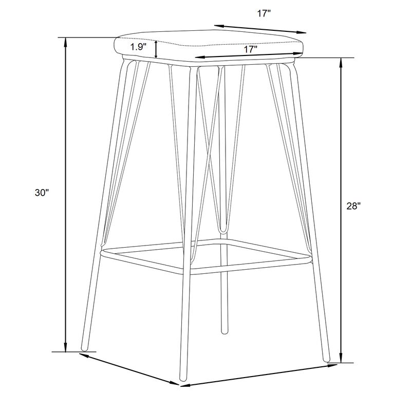 LeisureMod Millard Leather Bar Stool with Metal Frame – Set of 2, Modern and Durable Seating for Kitchen or Bar