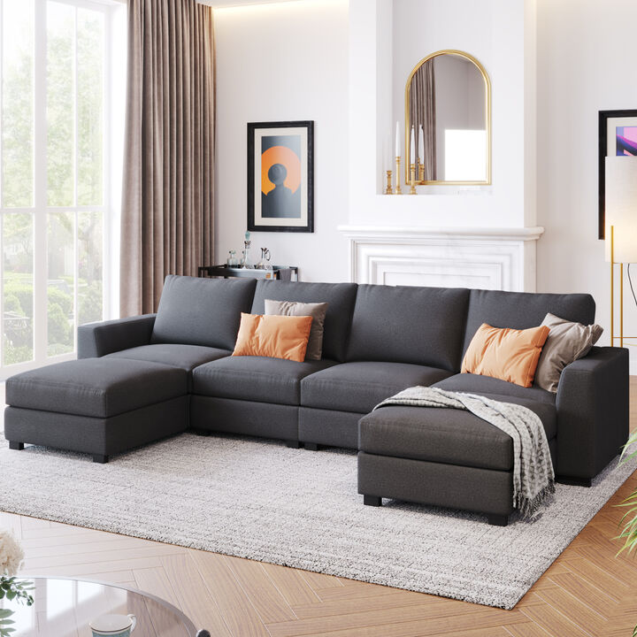 3 Pieces U Shaped Sofa With Removable Ottomans