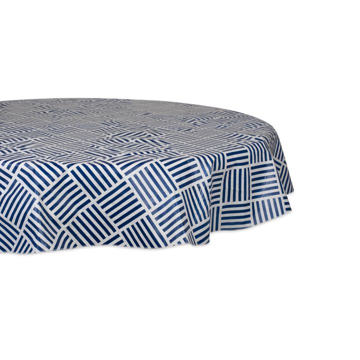 70" White and Navy Blue Grid Round Tablecloth