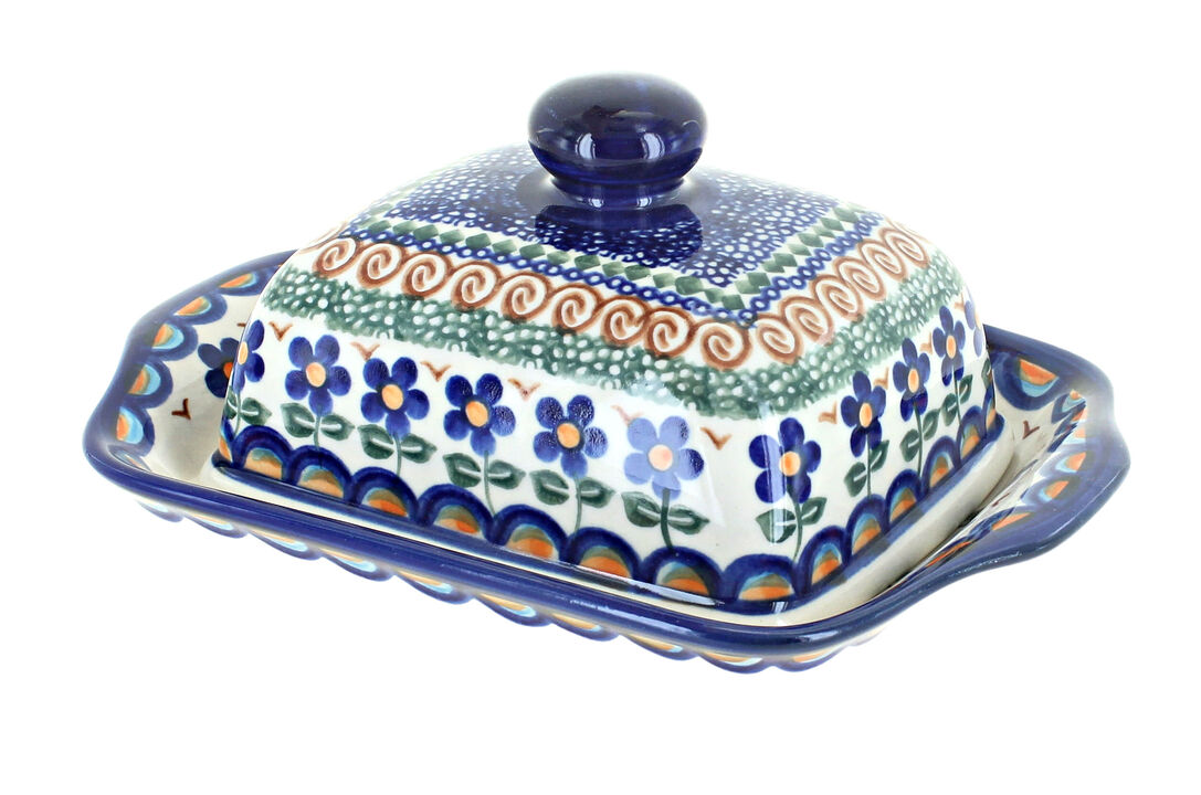 Blue Rose Polish Pottery Tara Square Butter Dish