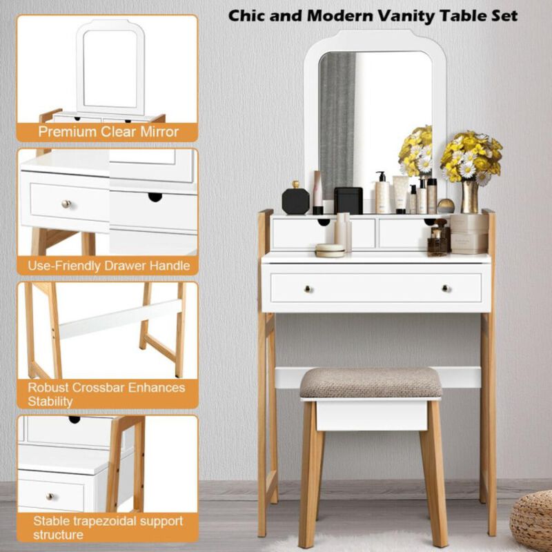 Hivvago Vanity Table Set with Cushioned Stool and Large Mirror