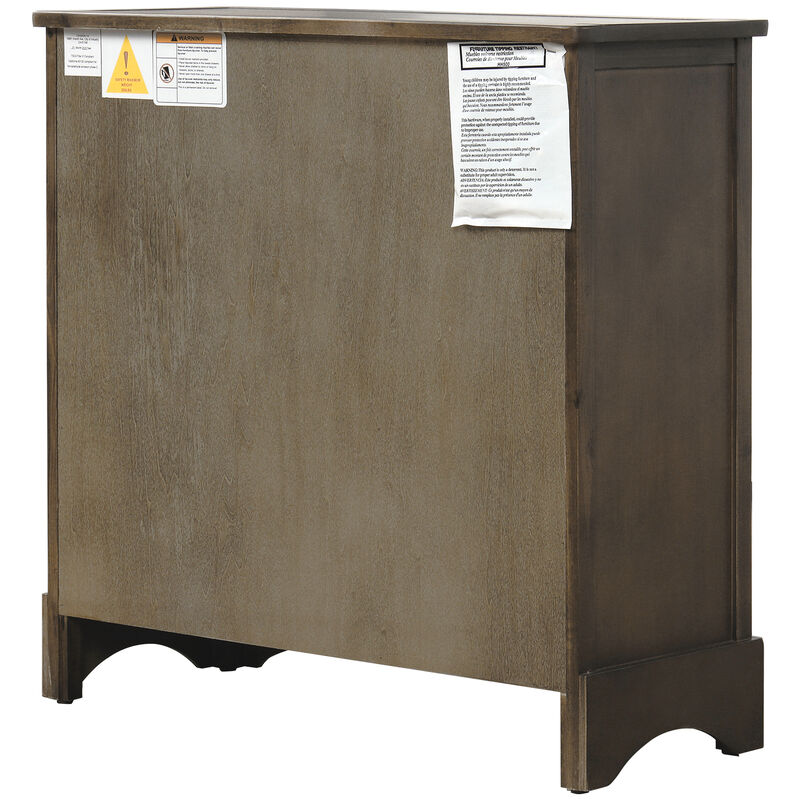 Rustic Storage Cabinet With Two Drawers And Four Classic Rattan Basket