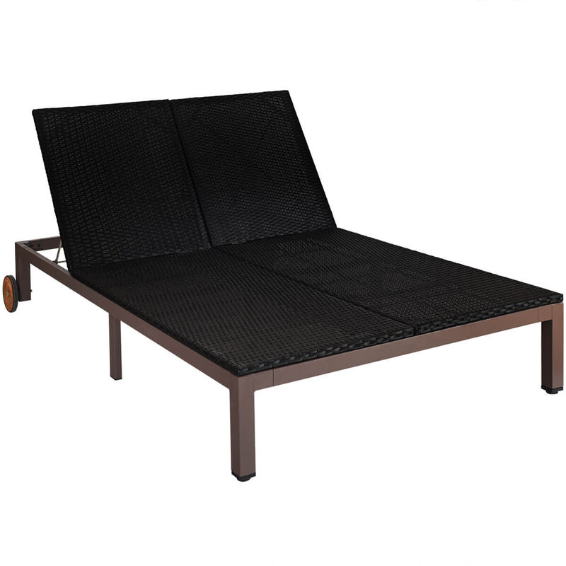 2-Person Patio Rattan Lounge Chair with Adjustable Backrest and Cushions