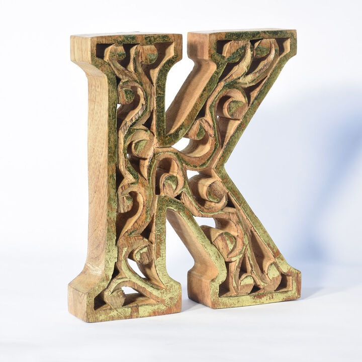 Vintage Natural Gold Handmade Eco-Friendly "K" Alphabet Letter Block For Wall Mount & Table Top Décor
