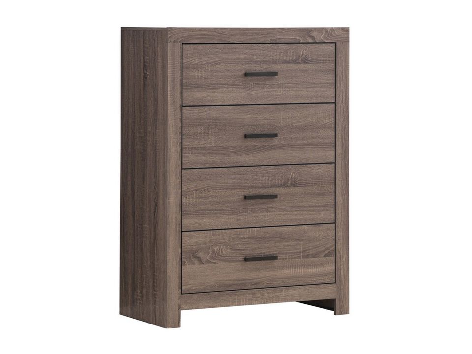 4 Drawer Chest with Metal Bar Pulls, Brown - Benzara