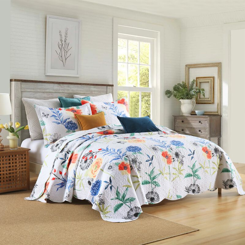 MarCielo 3 Pcs Printed Floral Quilt Set Lightweight Bedspread Set
