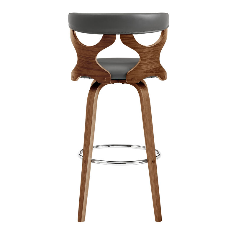 Zenia  Swivel Counter Stool in Cream Faux Leather and Walnut Wood