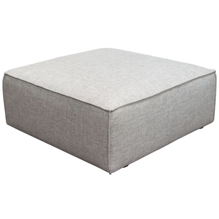 Daro 36 Inch Square Ottoman, Cushioned Top, Gray Barley Upholstery, Black - Benzara