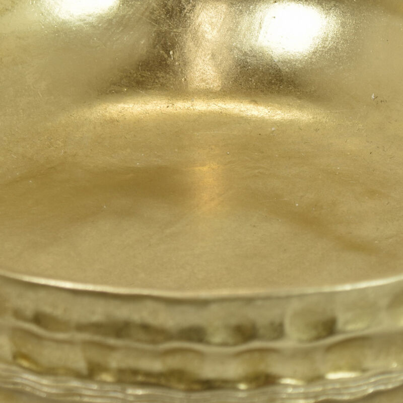 Round Tray with Hammered Accents, Vintage Details, 14 Inch Gold Resin - Benzara