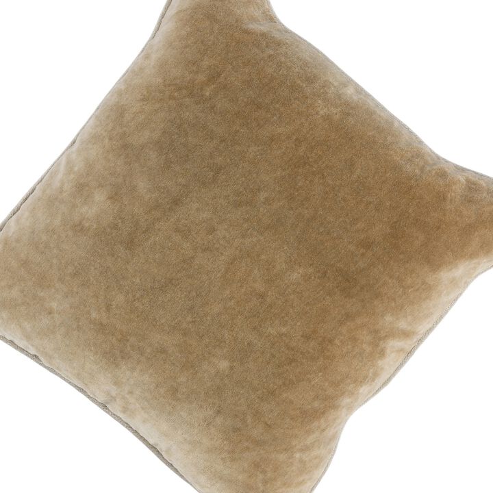 Hillary 18 Inch Square Velvet Decorative Throw Pillow, Welt Cord, Yellow-Benzara