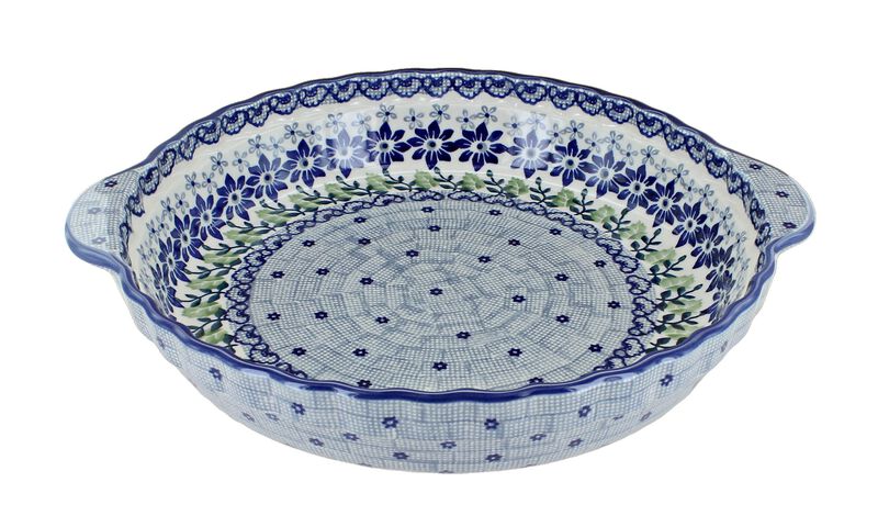 Blue Rose Polish Pottery Halsey Pie Plate with Handles