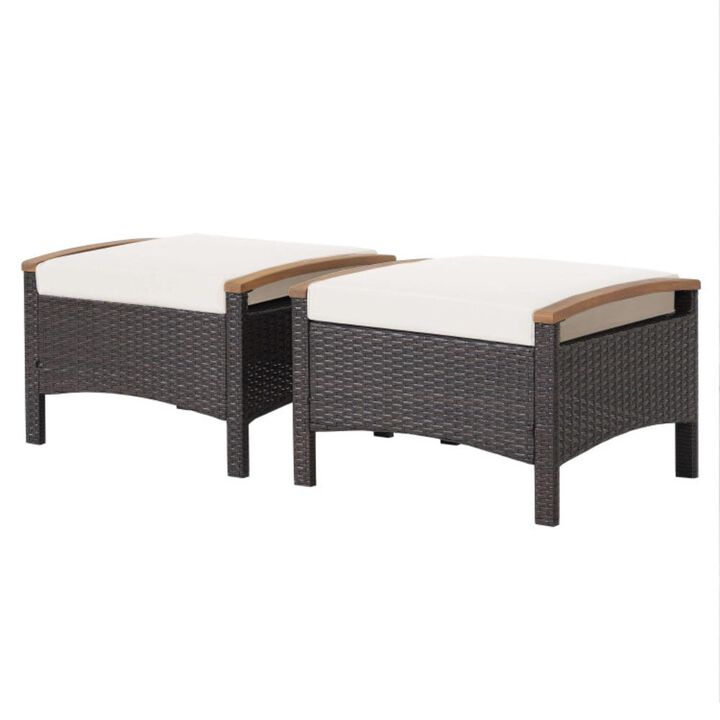 Hivvago Set of 2 Wicker Patio Ottoman Fade-Resistant Foot Rest with Cushion