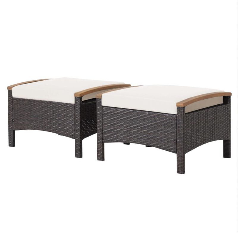 Hivvago Set of 2 Wicker Patio Ottoman Fade-Resistant Foot Rest with Cushion