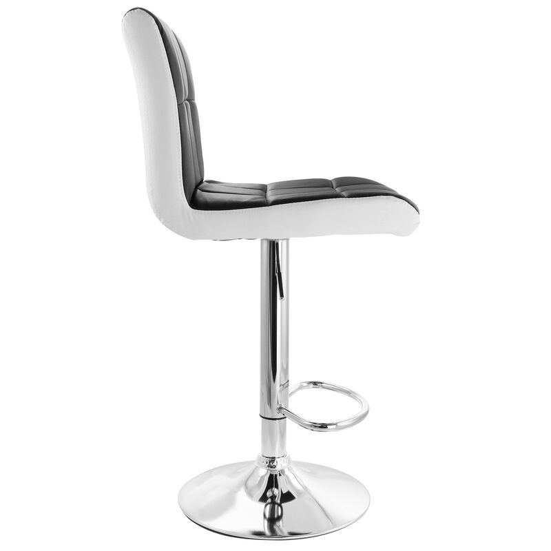 Elama 2 Piece Faux Leather Tufted Bar Stool in Black and White with Chrome Base