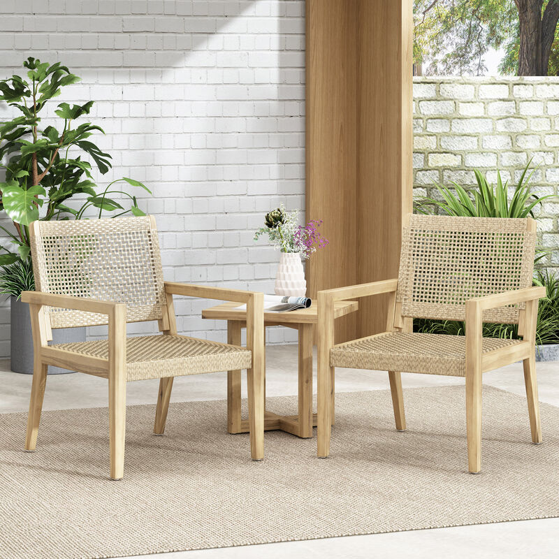 Merax Outdoor Wicker and Acacia Wood Club Chairs 2 PCS