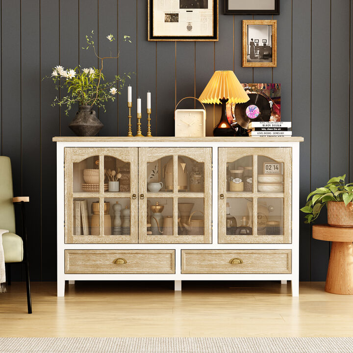 FUFU&GAGA Modern White 3-Door 2-Drawer Sideboard – Elegant & Spacious Dining Room Buffet Cabinet with Metal Handles (55.1" W x 35.4" H x 15.7" D), Brown
