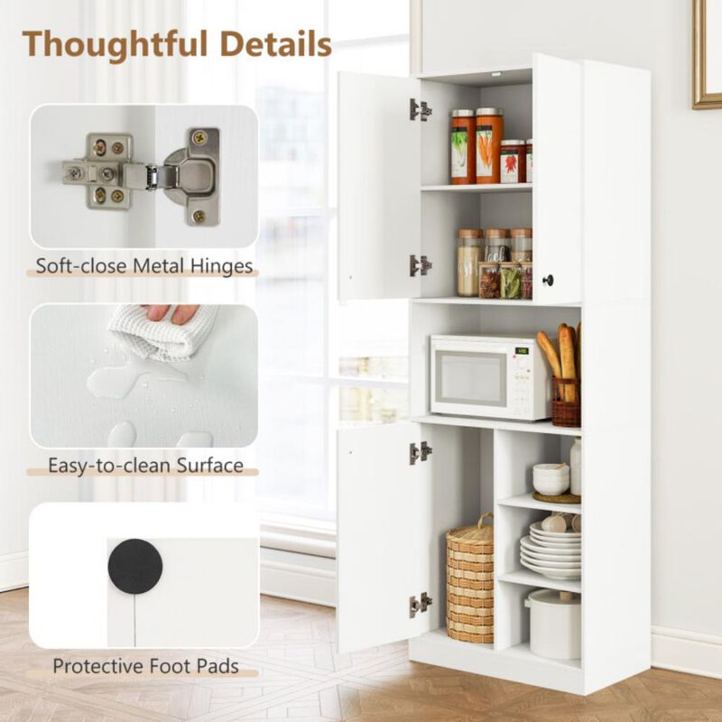 Kitchen Pantry Storage Cabinet with Microwave Stand and Open Shelves
