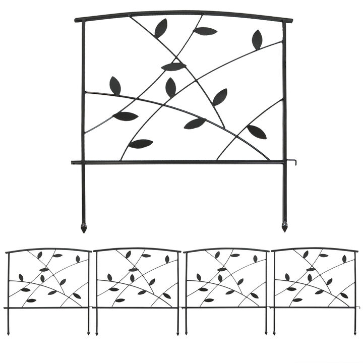 Sunnydaze 5-Piece Modern Leaves/Vines Steel Border Fencing - 6 ft - Black